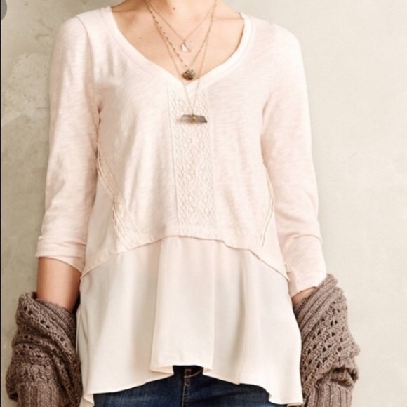 Anthropologie Meadow Rue Pink Lace Peplum Top Size Small - Picture 2 of 10